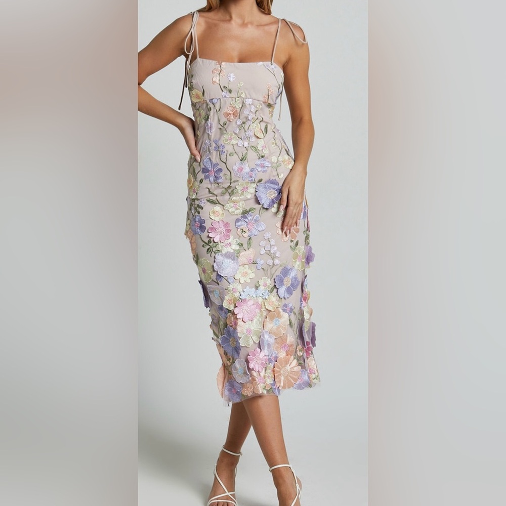 Showpo Floral Embroidered Dress - Purple and Pink